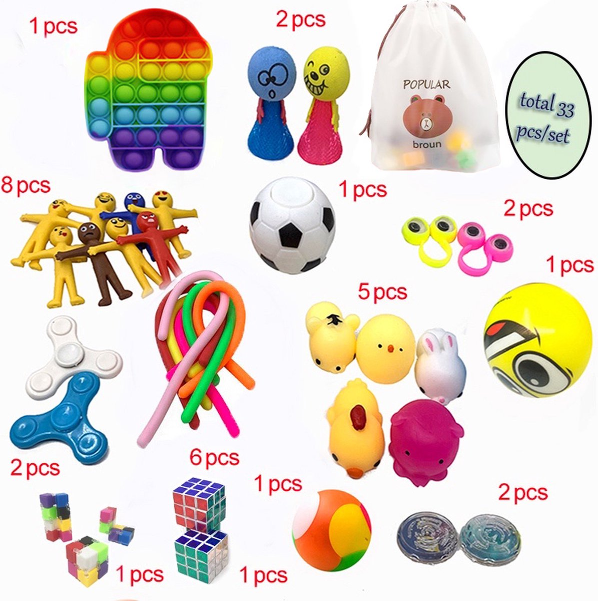 Fidget Toys Pakket | 33 stuks | Fidget Speeltjes Set | Fidget Toy | Fidgets | Fidget Spinner